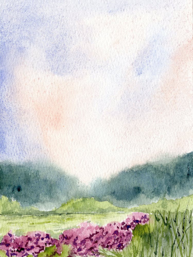 Watercolor Of Purple Flowers