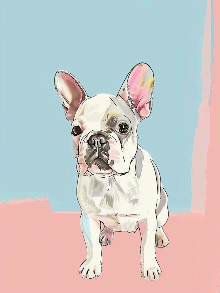 French Bulldog Pastel Watercolour Line Drawing 3