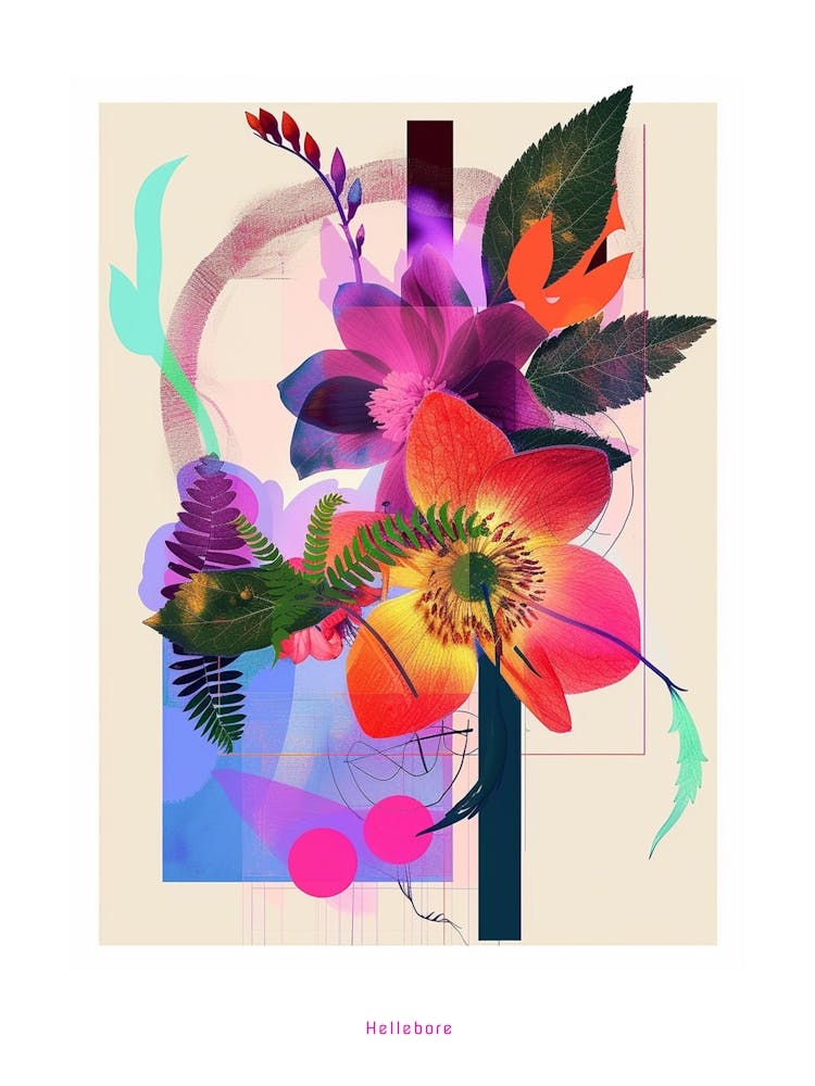 Christrose 1 Neon Blumen Collage Poster