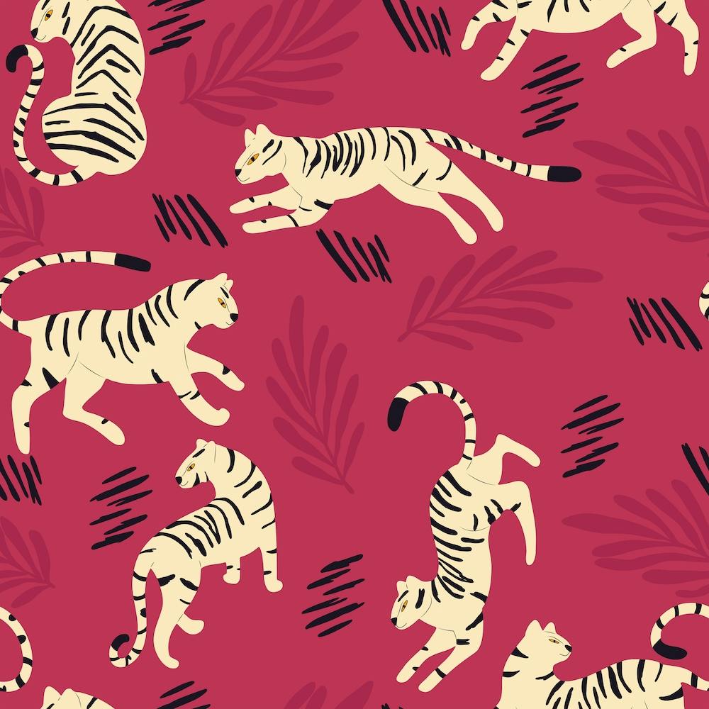 Cream Tiger Pattern On Viva Magenta Square