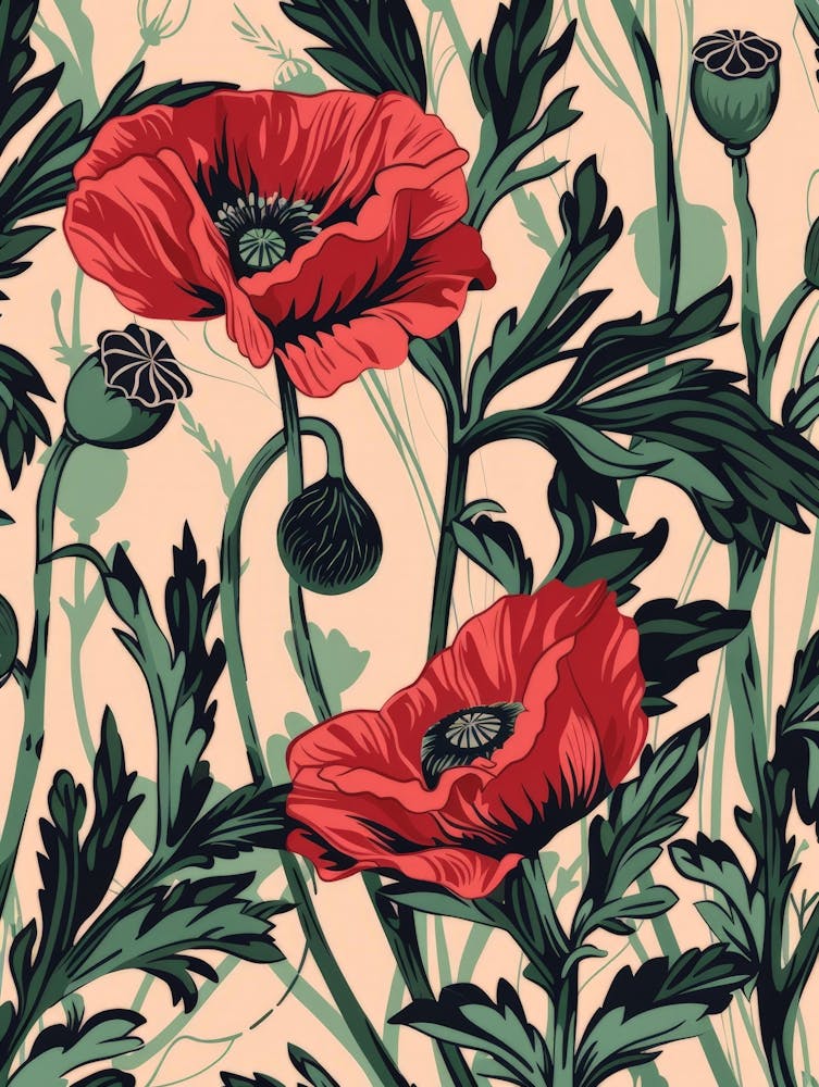 Red Poppies Seamless Pattern