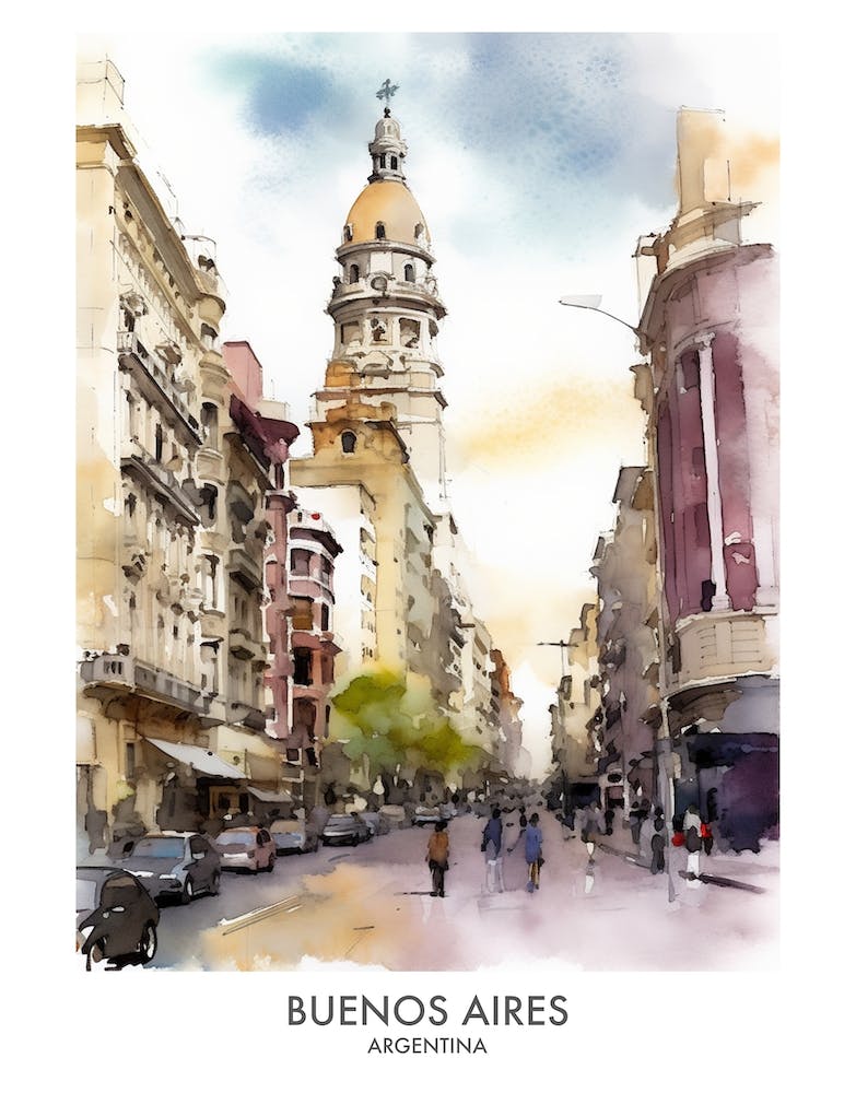Buenos Aires Argentina Aquarell Reise Poster 4