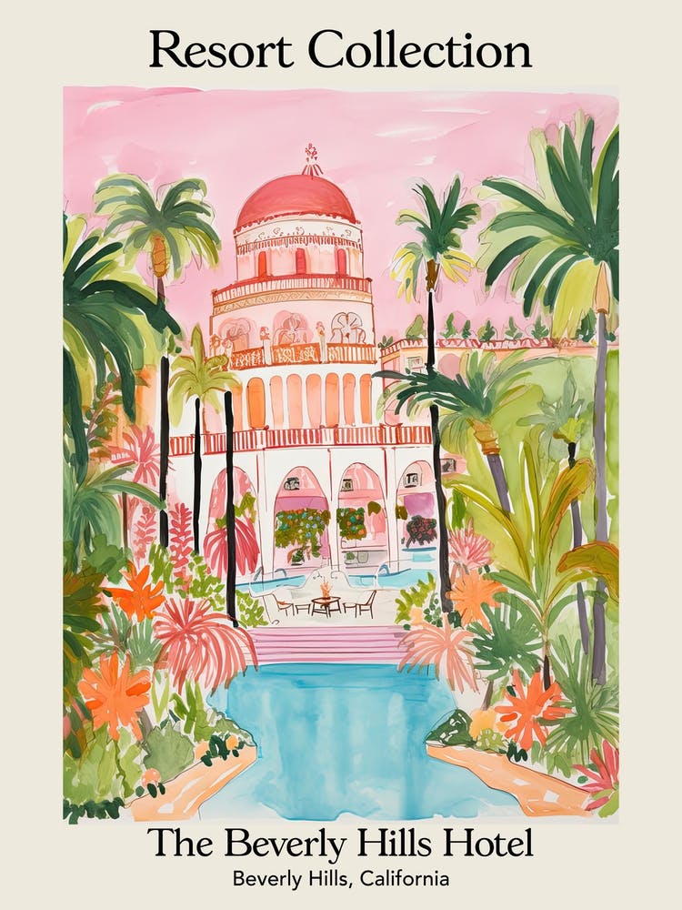 Poster Of The Beverly Hills Hotel   Beverly Hills, California   Resort Collection Storybook Illustration 3