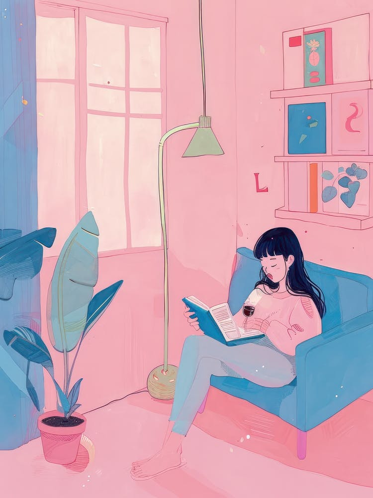 Girl Reading A Book Lo Fi Kawaii Illustration 4