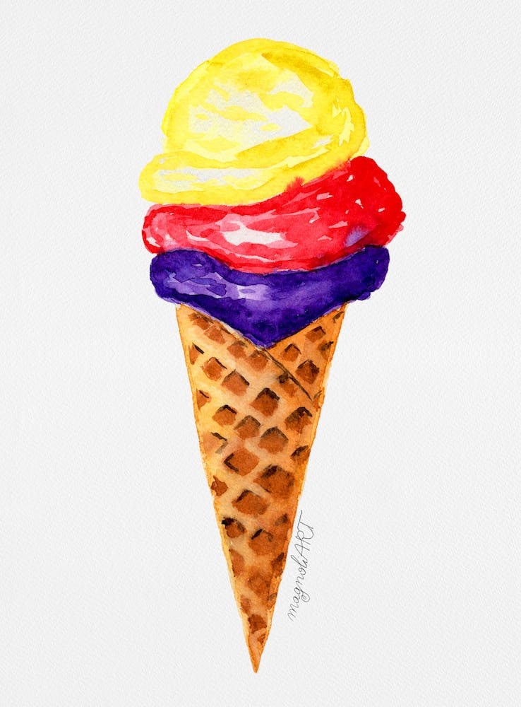 Ice Cream Cone Watercolor Artwork