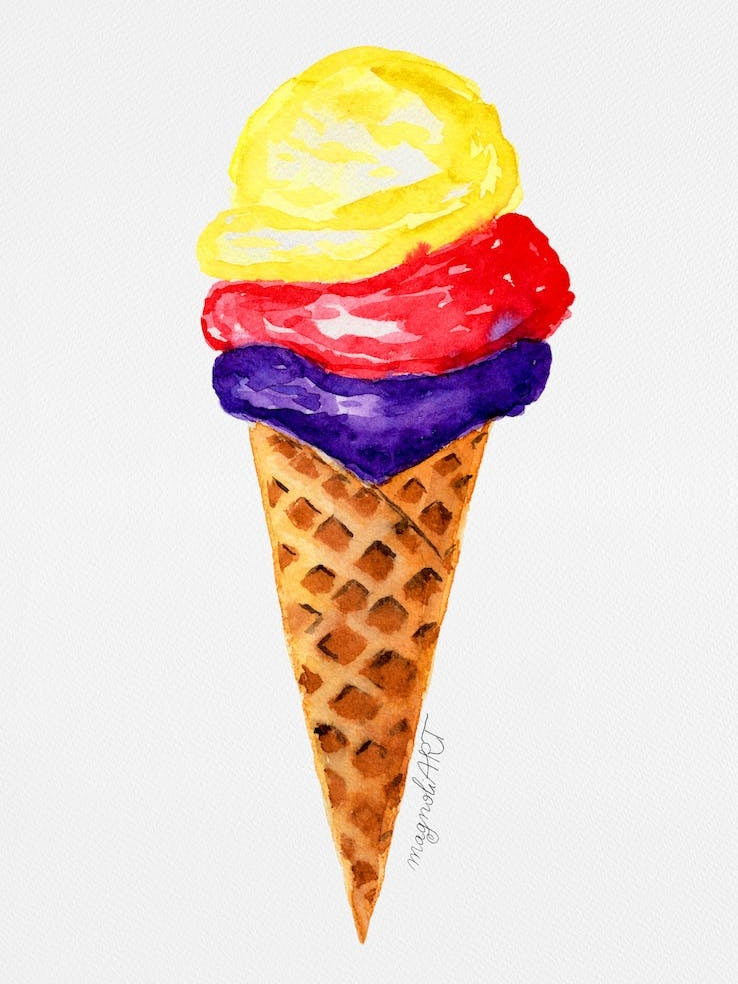 Ice Cream Cone Watercolor Artwork