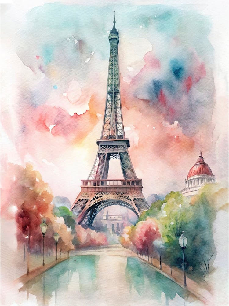 Paris Eiffel Tower Watercolor Painting