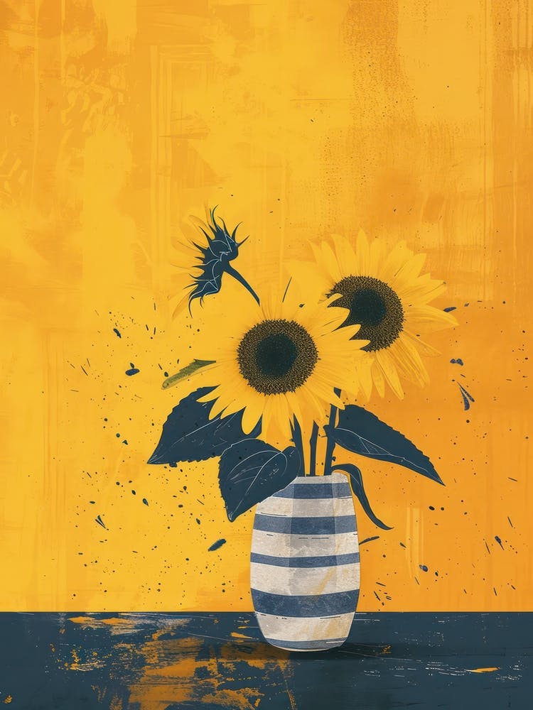 Sunflowers Flowers On A Table   Contemporary Illustration 2