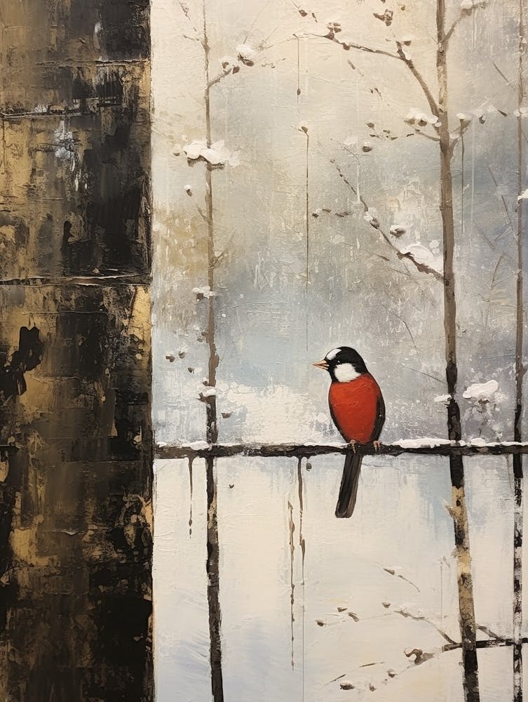 Vintage Winter Animal Painting Woodpecker 1