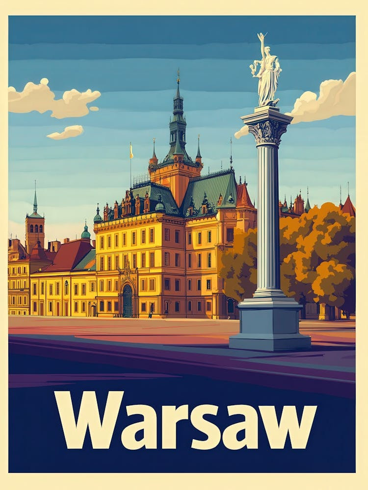 Aihrgdesign A Retro Travel Poster For Warsaw
