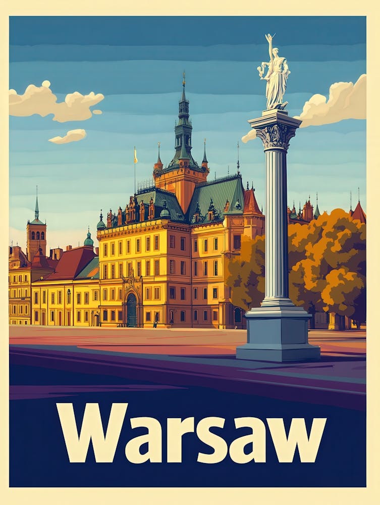 Aihrgdesign A Retro Travel Poster For Warsaw