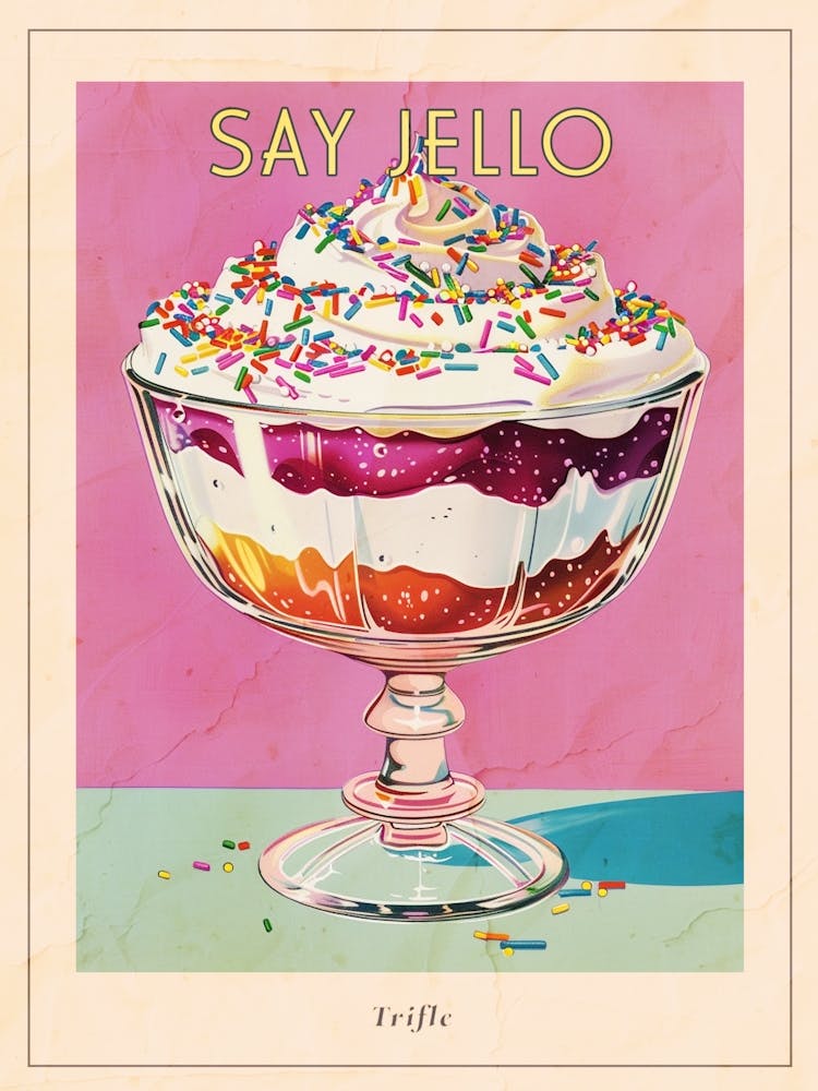 Retro Trifle With Rainbow Sprinkles Vintage Cookbook Inspired 1 Poster