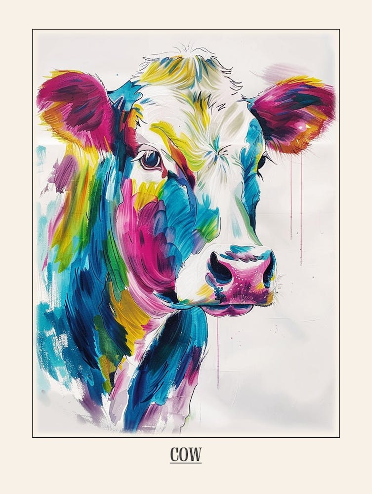 Cow Colourful Watercolour 1 Poster