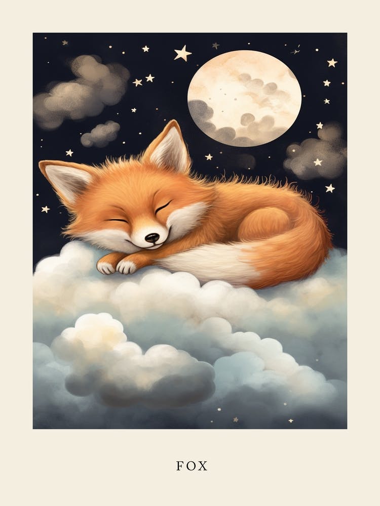 Baby Fox 11 Sleeping In The Clouds Nursery Poster