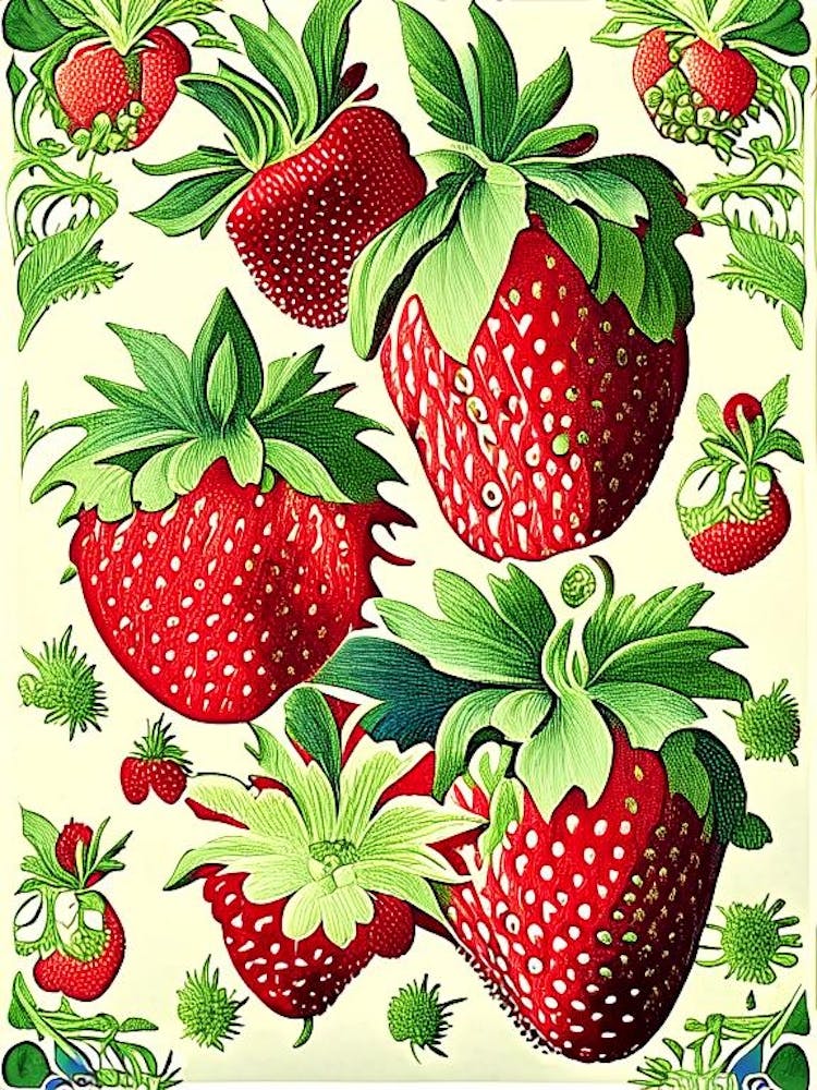 Strawberry Fruit, Market, Fruit, Vintage Botanical