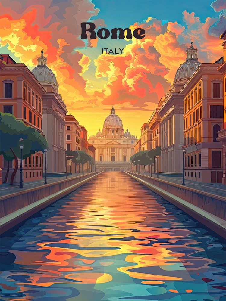 Rome Italy Sunset Travel Illustration