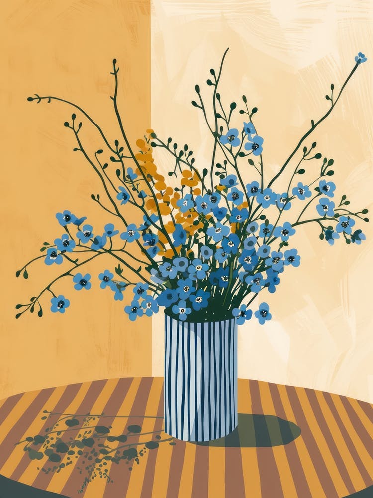 Forget Me Not Flowers On A Table   Contemporary Illustration 3