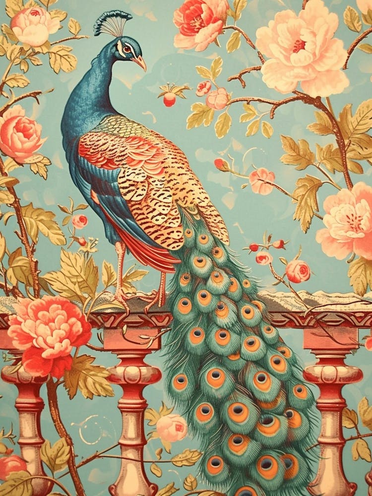 Floral Wallpaper Style Of A Peacock On The Balcony 3