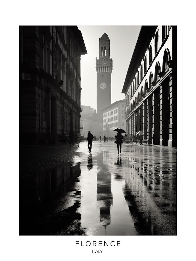 Poster Of Florence, Italy, Black And White Analogue Photography 2