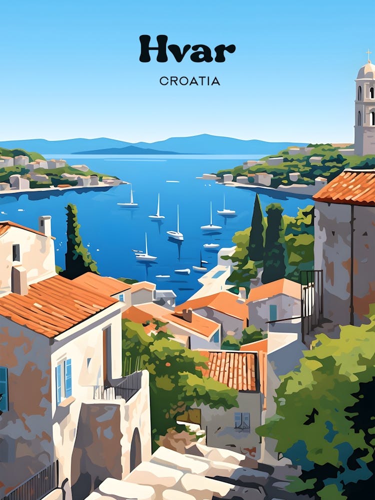 Hvar Croatia Vacation Travel Illustration