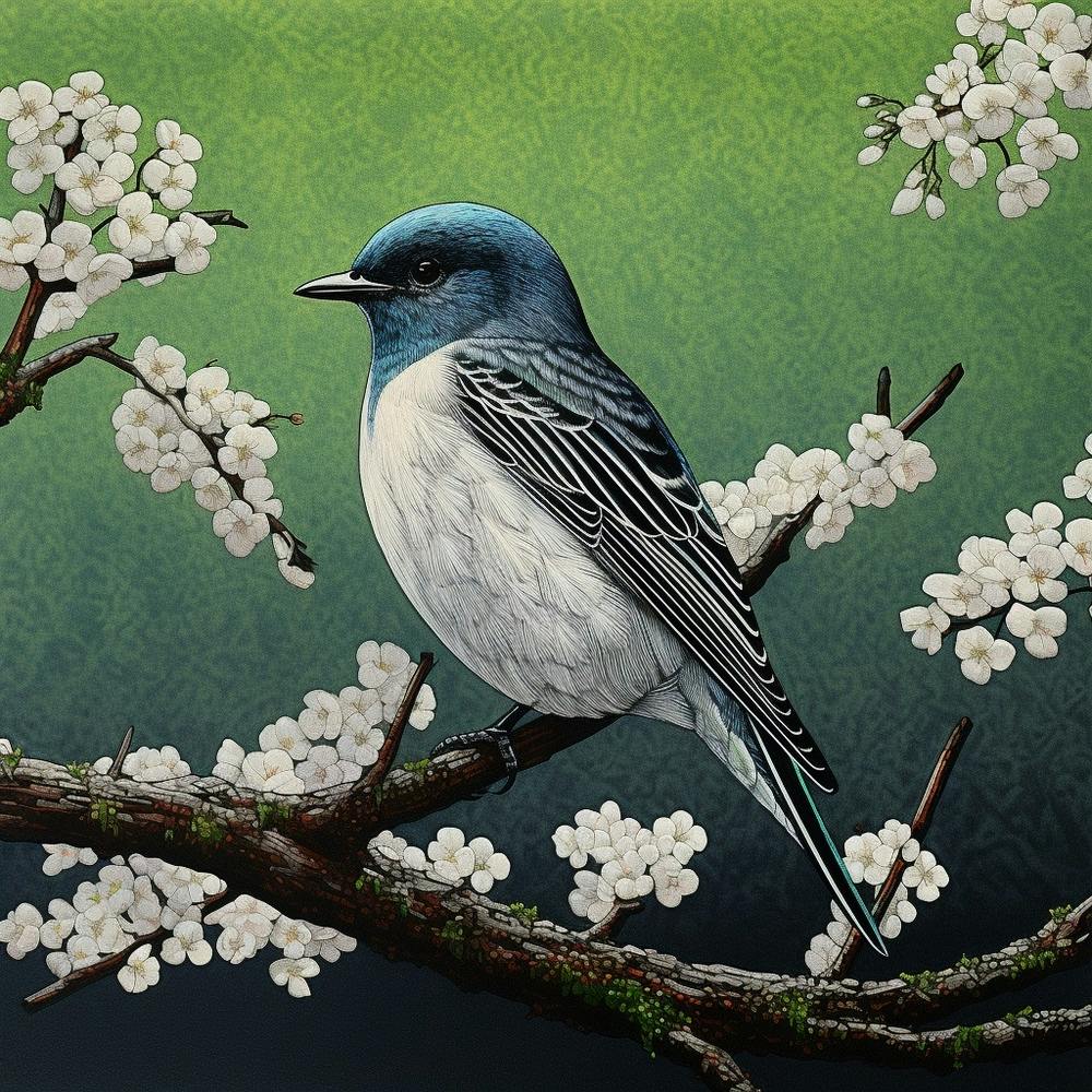 Ohara Koson Inspired Bird Painting Eastern Bluebird 2 Square