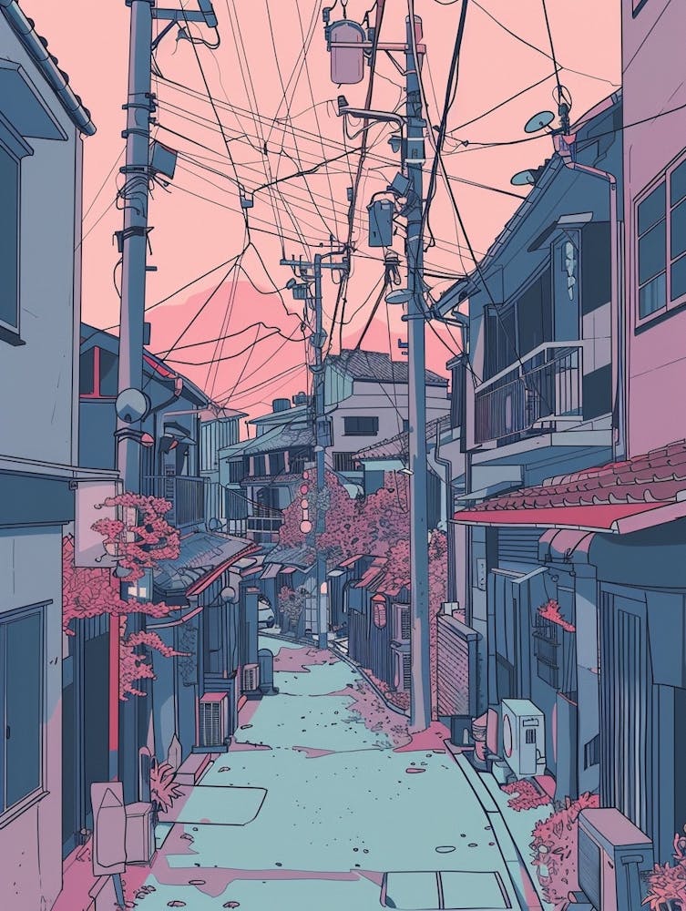 Tokyo Japan 5 Retro Illustration