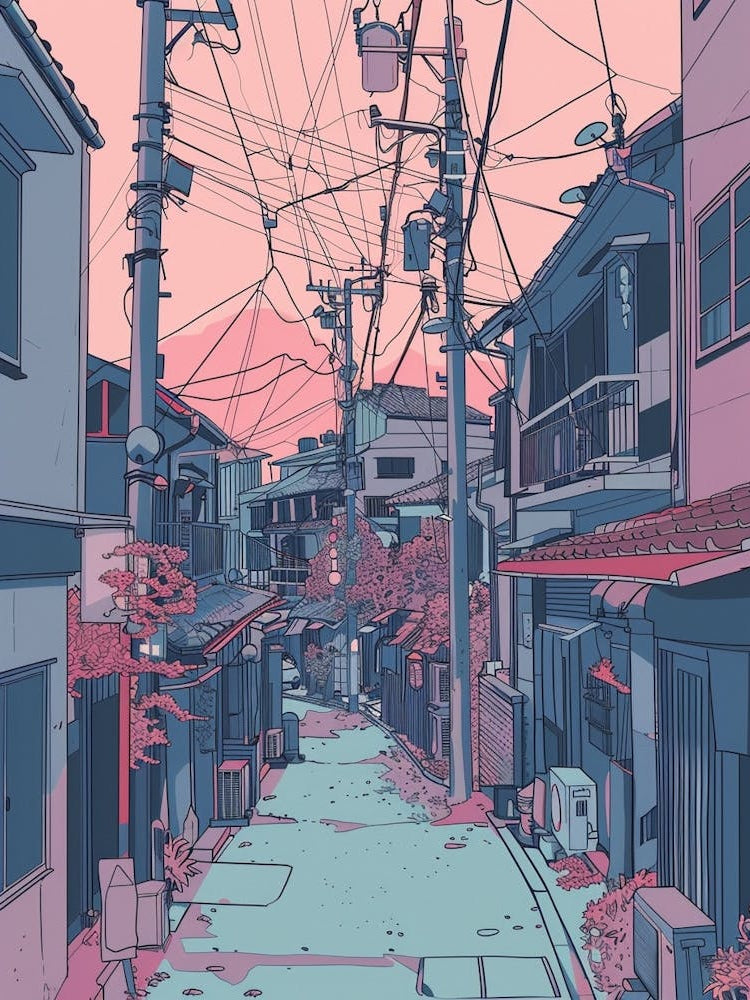 Tokyo Japan 5 Retro Illustration