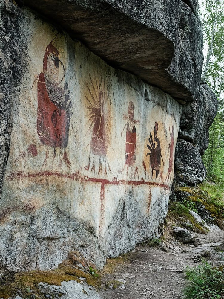 Part Of The Astuvansalmi Rock Paintings In Ristiina, Finland