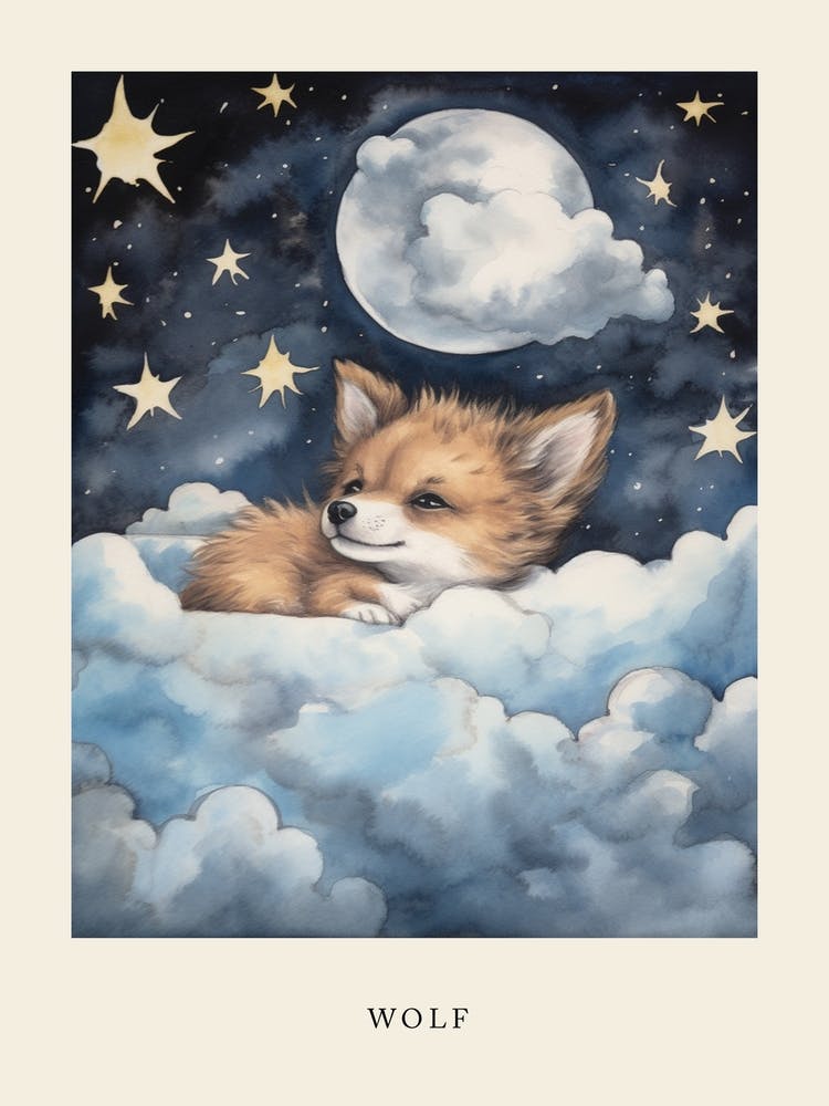Baby Wolf 2 Sleeping In The Clouds Nursery Poster