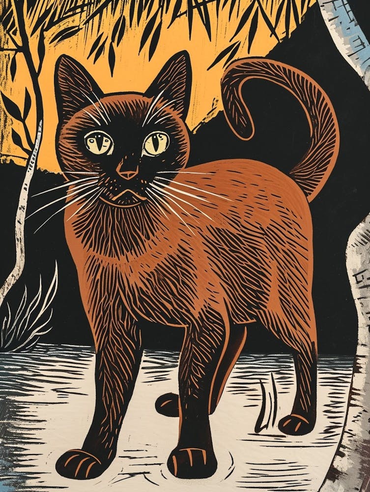 Burmese Cat Relief Illustration 3