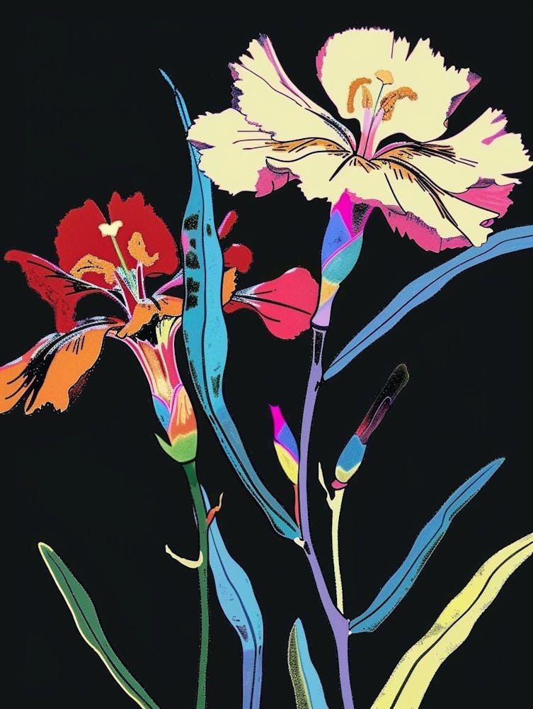 Fleurs Néon Sur Noir Œillet Dianthus 2