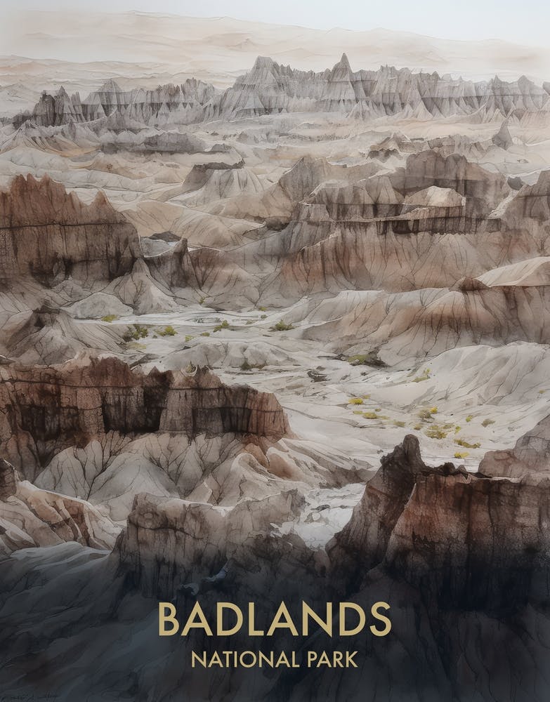 Badlands National Park Watercolour Vintage Travel Poster 4