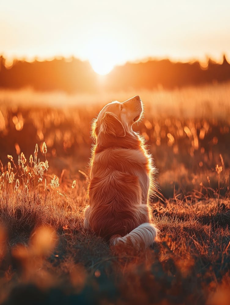 Golden Retriever At Sunset.Generated AI.