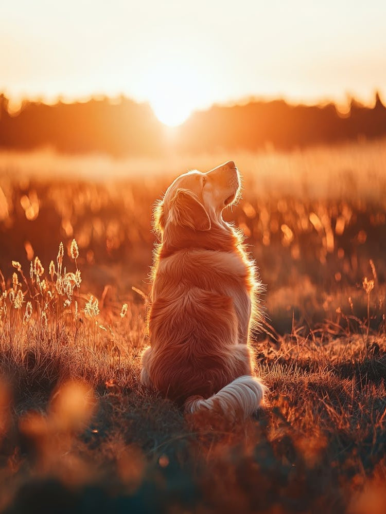 Golden Retriever At Sunset.Generated AI.