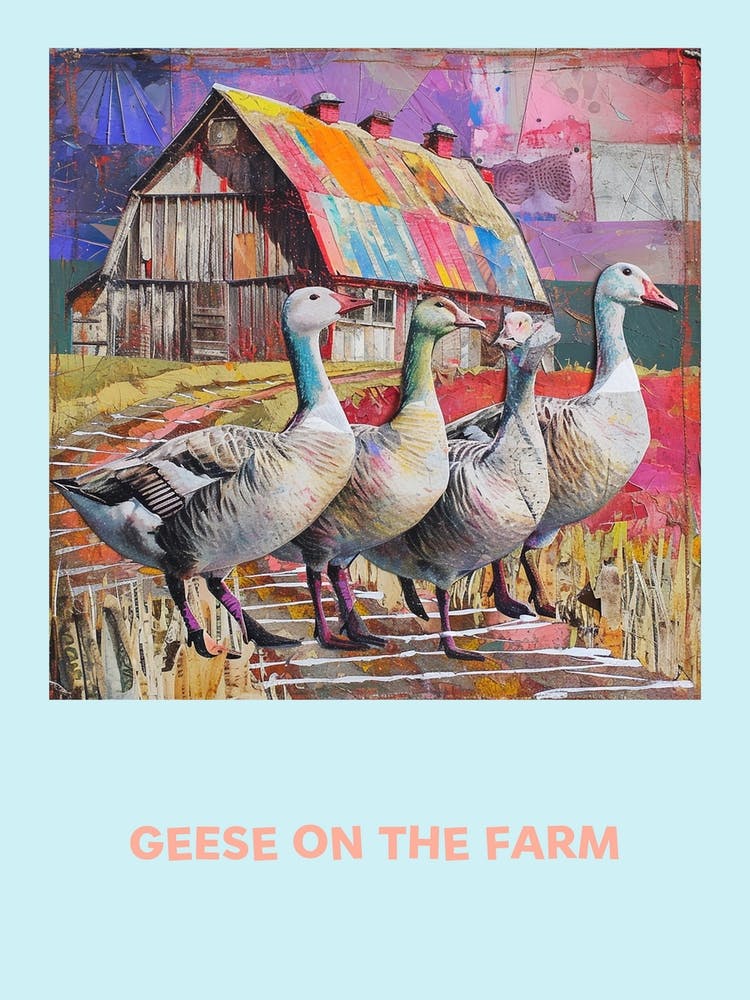Geese On The Farm Patchwork Collage Poster 2