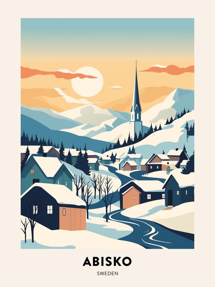 Vintage Winter Reiseplakat Abisko Schweden 3