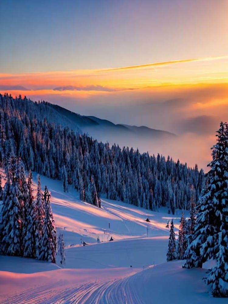 Saalbach Hinterglemm, Austria 1 Sunrise Skiing Poster