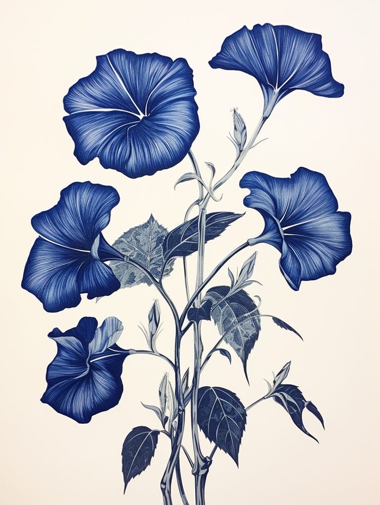 Blue Botanical Morning Glory 2