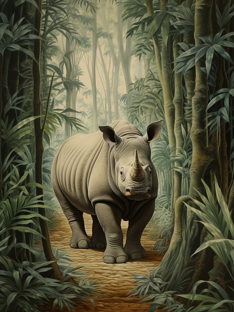 Blue Tones Of A Rhino Walking Through The Forest 1