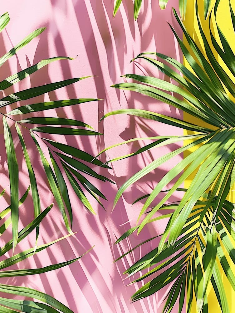 Palm Leaves On A Pink And Yellow Wall
