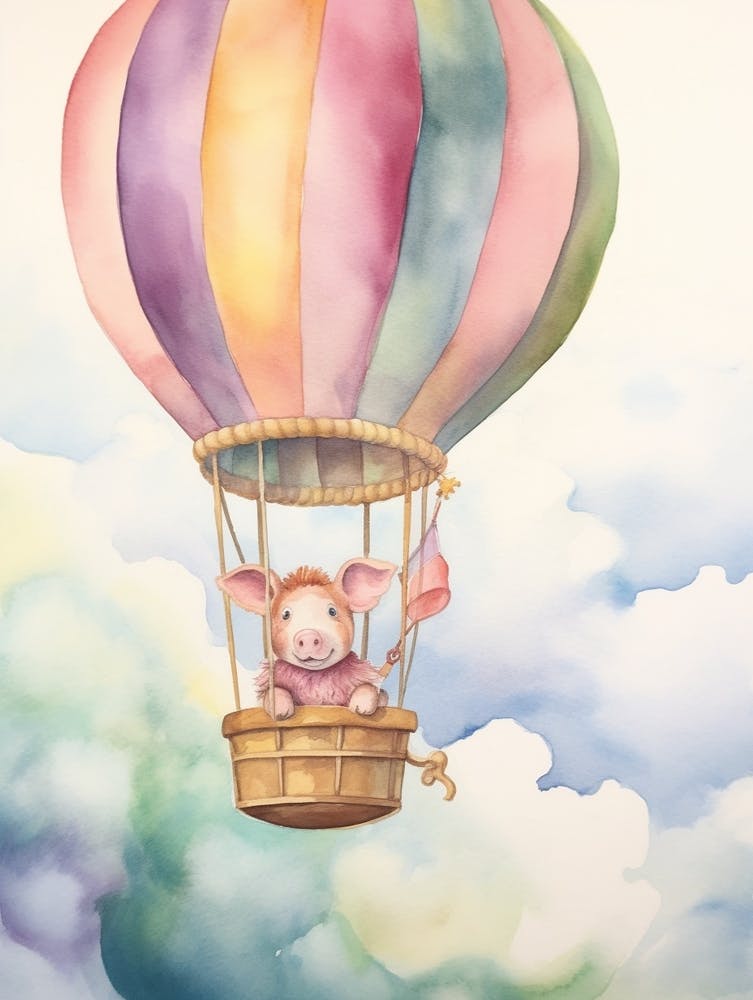 Baby Pig 3 In A Hot Air Balloon