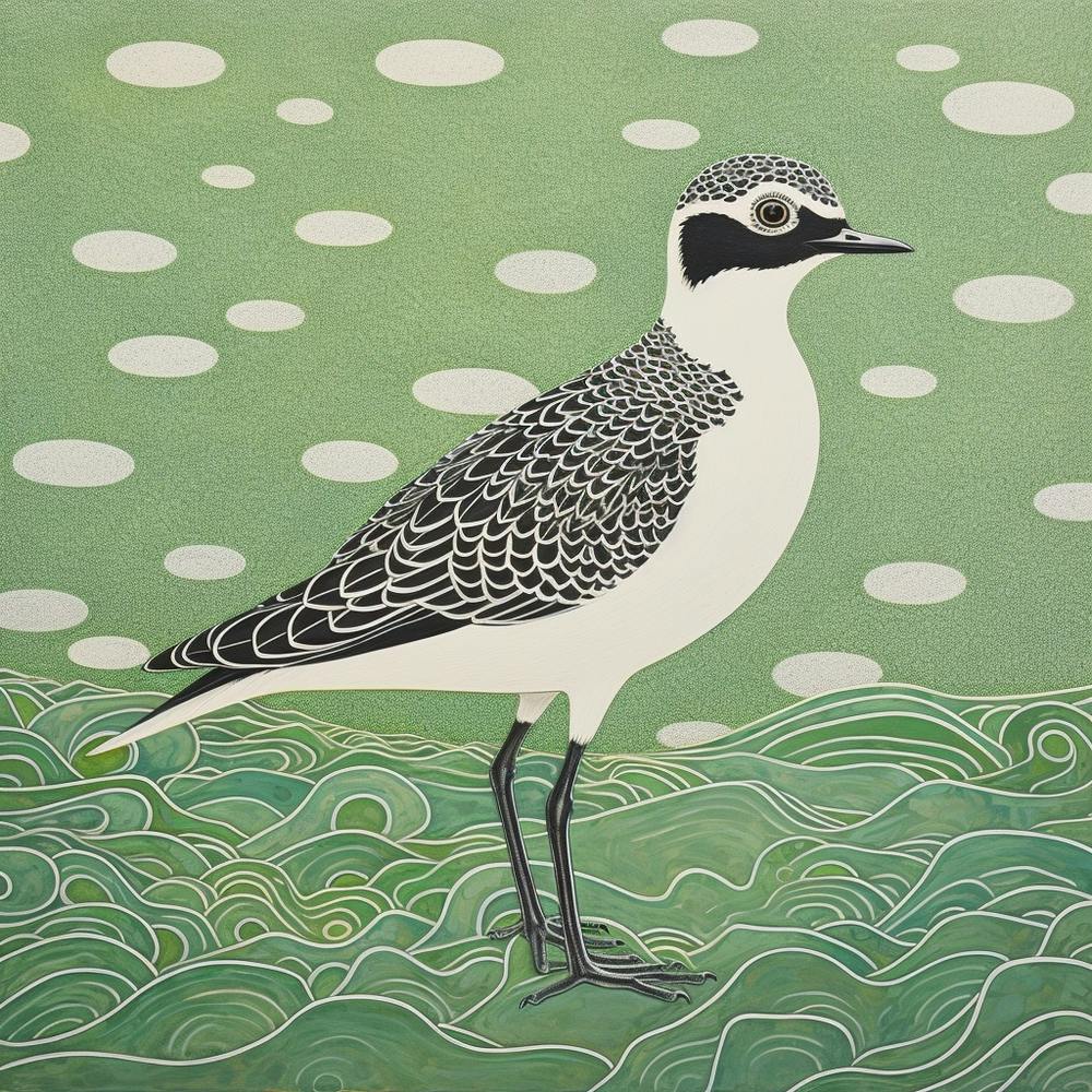 Ohara Koson Inspired Bird Painting Grey Plover 3 Square