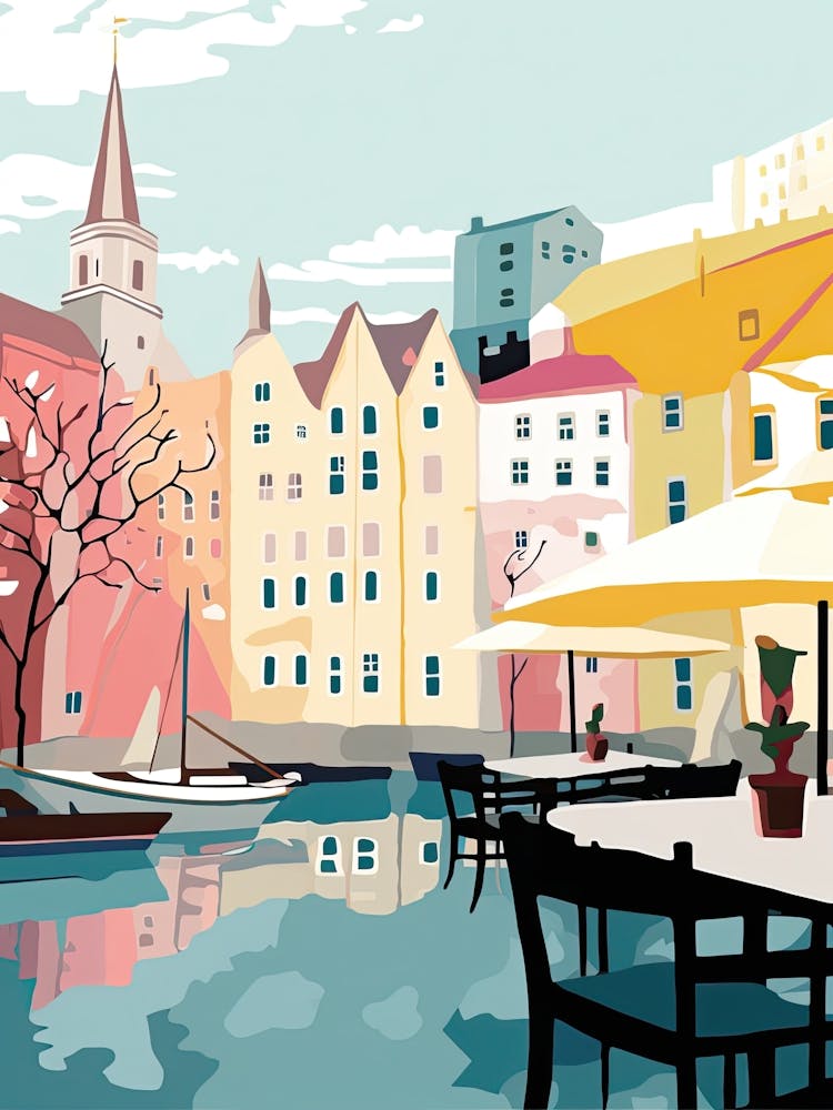 Helsinki, Finlande, Illustration tons pastels plats 4