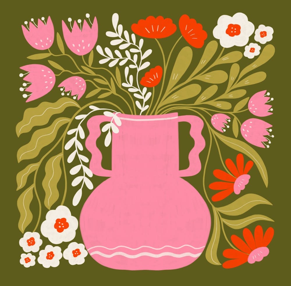 Pink Vase With Flowers