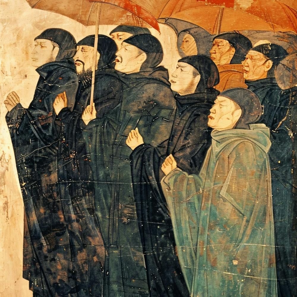 Monks With Umbrellas 1