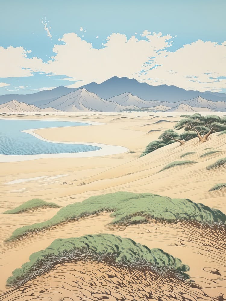 Tottori Sand Dunes In Tottori, Ukiyo E Drawing 2