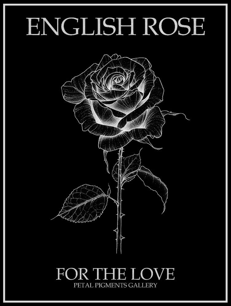 English Rose Black And White Line Drawing 10 Poster Inverted