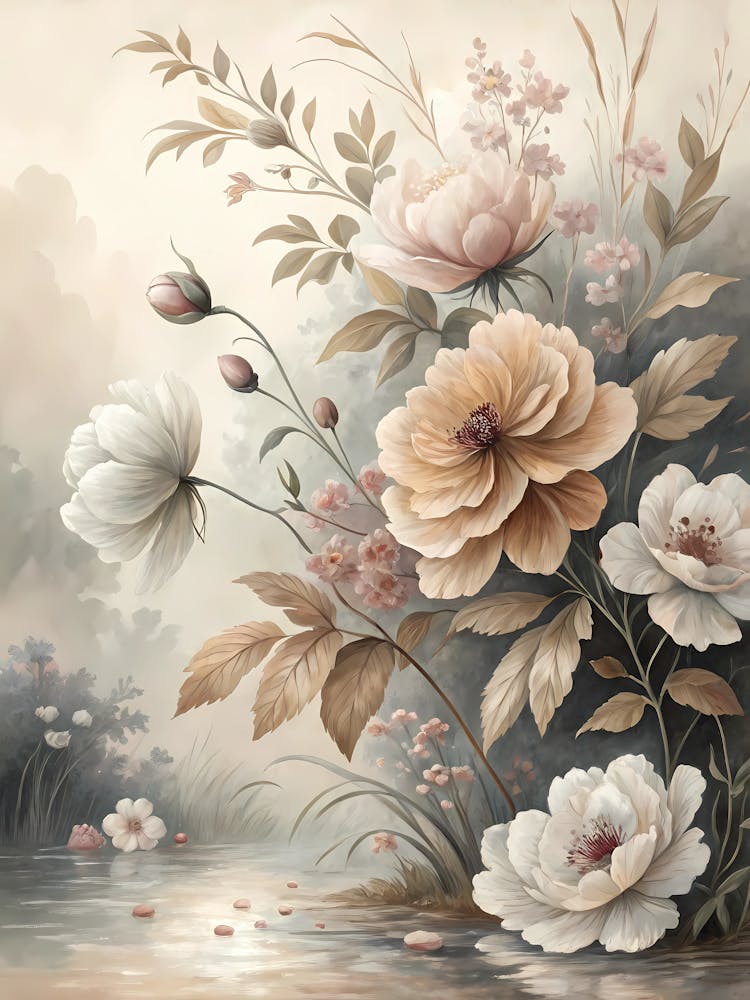 Oil Painting Style Floating Floral Collage