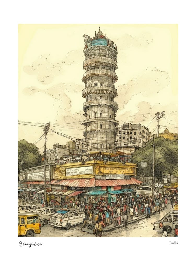 Bangalore India Drawing Pencil Style 2 Travel Poster