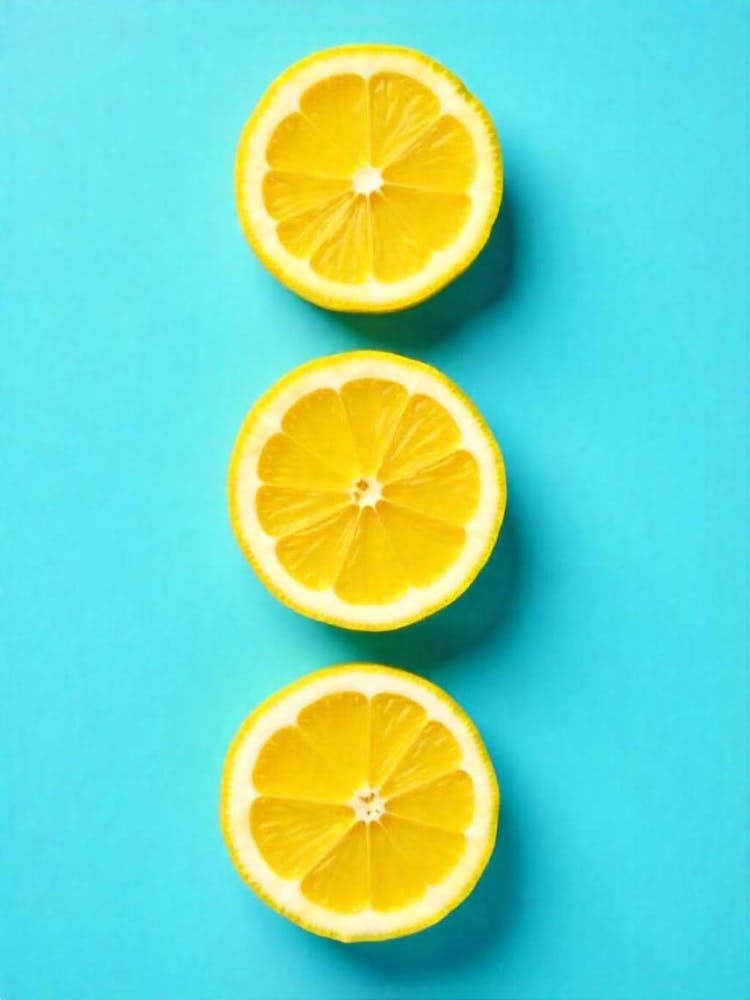 Lemon Slices On A Blue Background